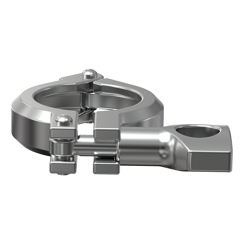 How does the sanitary clamp achieve quick disassembly and assembly and a secure connection?